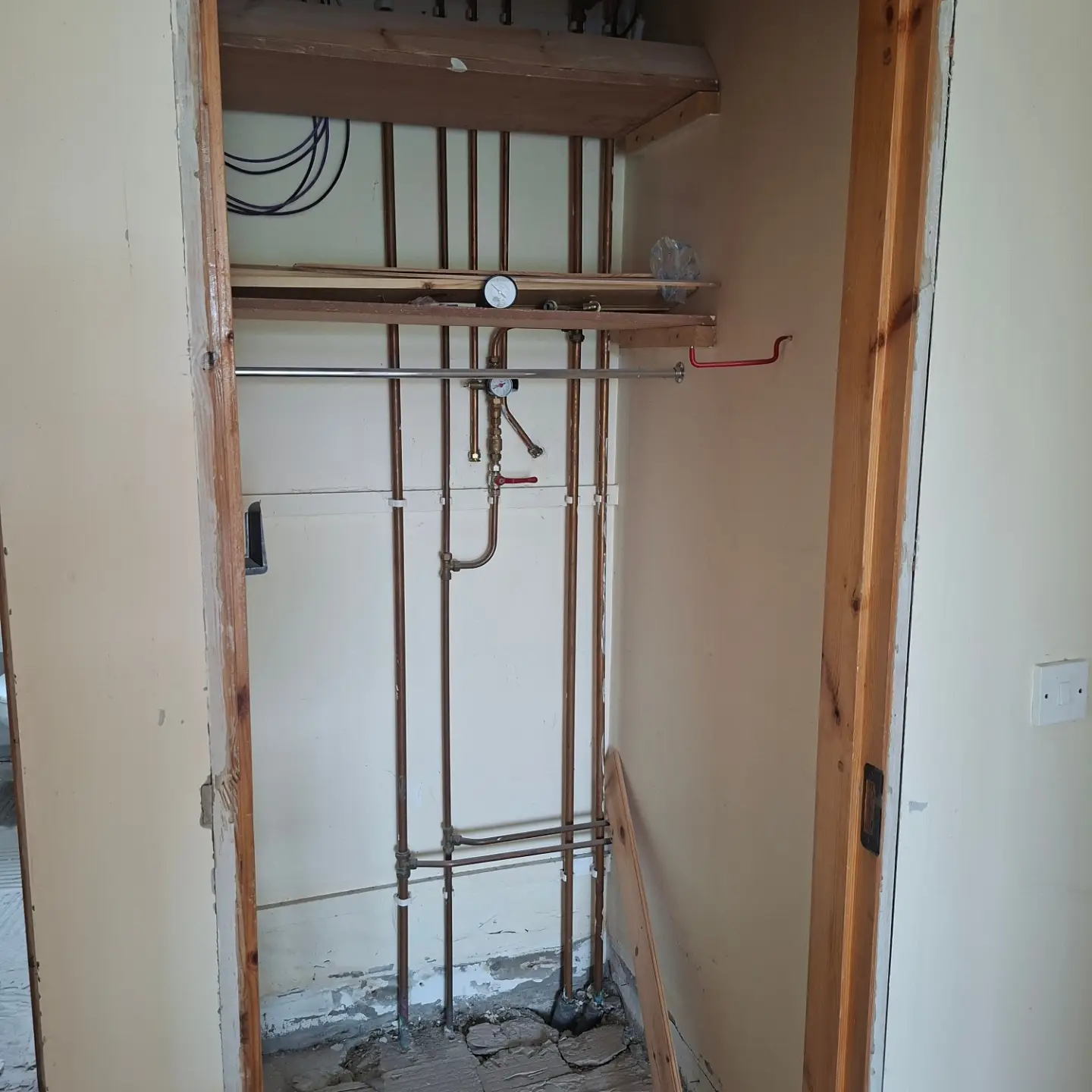 Hot press stripped back to new copper pipework, ready for a cylinder